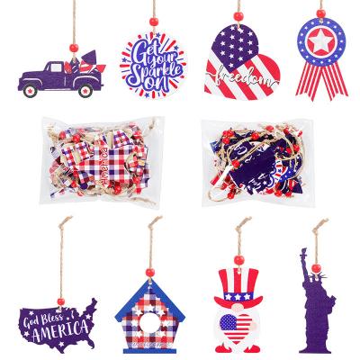 TM71416 8pcs Set Independence Day American Wooden Pendant July 4th Decoration with Rope Holiday Party 