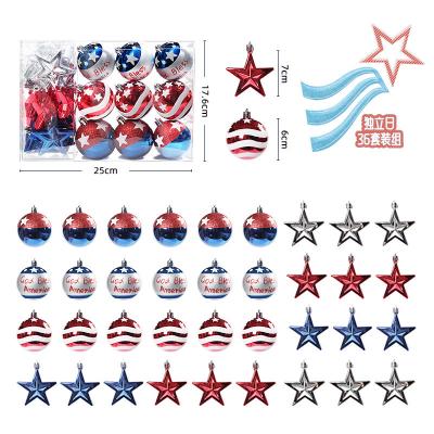 TS2778P-01A36 36pcs Set Independence Day Plastic Ball Stars Painted Electroplating Decoration Hanging Decorations Christmas Ball 