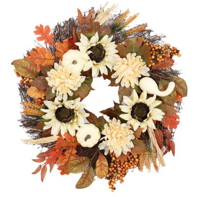 BLMM00001 Autumn Thanksgiving White Pumpkin Wreath Harvest Festival Sunflower Maple Leaf 50/60CM Wreath Door Decoration 