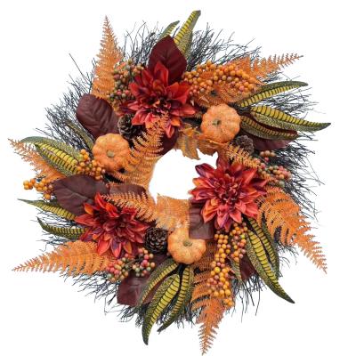 BLMM00003 2024 Thanksgiving Flower Wreath Harvest Festival Autumn Pumpkin Home Decoration Front Door Wall Hanging