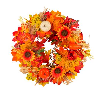 YWGH00002 Harvest Festival Pumpkin Maple Leaf Sunflower Wreath Door and Window Decoration Autumn Artifical Flower Wall Hanging