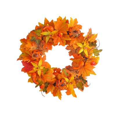 YWGHJ3-27 Thanksgiving Maple Leaf Pumpkin Flower wreath New Autumn Simulation Vine Circle Home Decoration Halloween Door Decoration