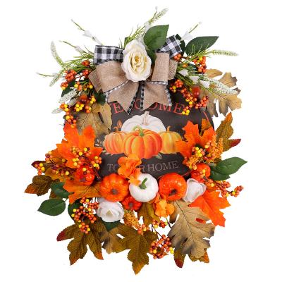 YWGHJ3-28 Harvest Festival Decoration New Autumn Pumpkin Wooden Plaque Wreath Thanksgiving Garden Wreath Hanging