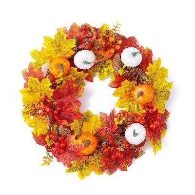 YWGHJ2-18 Thanksgiving Autumn Decorative Home Window Decoration Door Hanging Simulation White Pumpkin Maple Leaf wreath