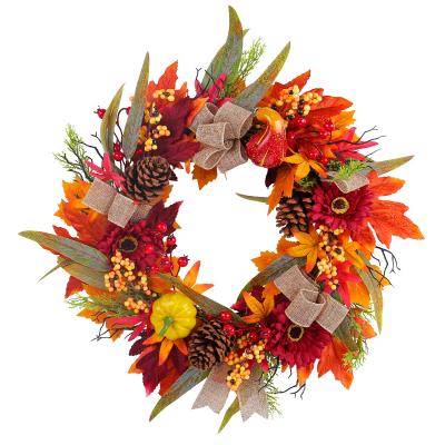 YWGH00007 Red Sunflower Pineapple Flower Ring Wall Hanger Autumn Simulation Maple Leaf Pumpkin Dead Branch Vine Circle Courtyard Door Decoration