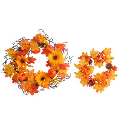 YWGHJ2-17 Halloween Harvest Home Decoration Pumpkin Berry Door Hanging Vine Ring Thanksgiving Maple Leaf wreath Decoration