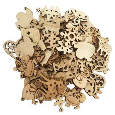 TTXP1-B1-03 New Christmas Day Decoration Environmentally Friendly Natural Vintage Color Creative Cartoon Wood Chip 50pcs Mixed