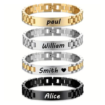 Cross Border Engraved Bracelet Personalized Gold Stainless Steel Chain Couple Identity Plated Bracelet 