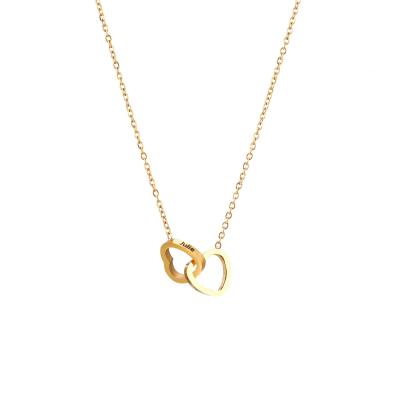 Hot Selling European and American Stainless Steel 18k Gold Plated O-chain, Heart-shaped Engraved Necklace for Friend Gift