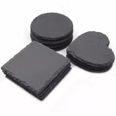 Japanese Style Slate Dning Mat Coasters, Natural Stone Round Square Heart-shaped Insulated Carved Coasters