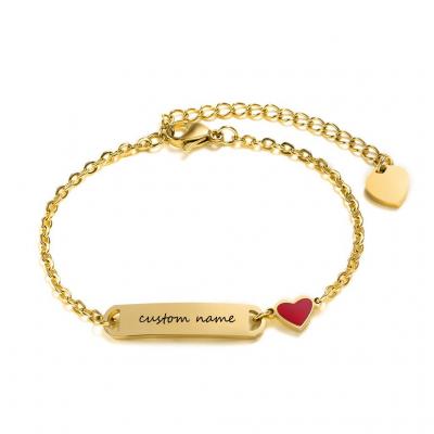 Private Customization Japanese and Korean Style Stainless Steel Heart-shaped Bracelet Gold-plated DIY Engraved Bracelet for Women