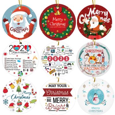 Hot selling Christmas hanging ceramic 3-inch gift themed Christmas tree hanging accessories with circular double-sided printed logo