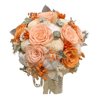 Orange Immortal Flower Rose Hand held Flower Bouquet Wedding Bride Flower Ball Wedding Proposal Valentine's Day Gift